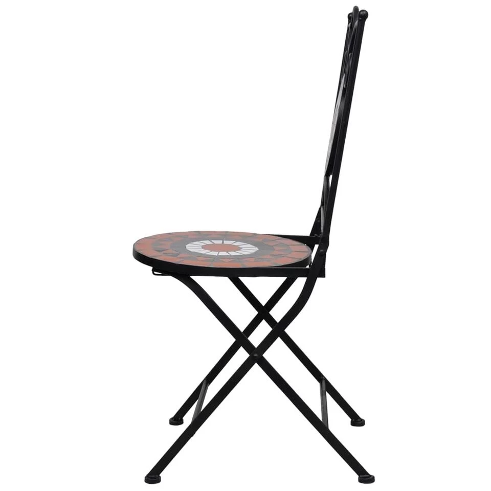 VidaXL 3-delige Bistroset Mozaïek Keramische Tegel Terracotta En Wit - Afbeelding 4