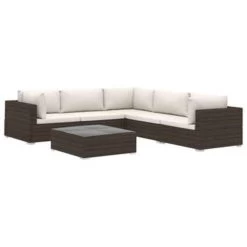 VidaXL 6-delige Loungeset Met Kussens Poly Rattan Bruin