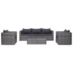 VidaXL 6-delige Loungeset Met Kussens Poly Rattan Grijs