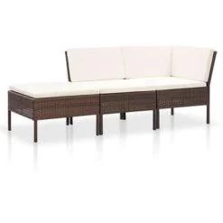 VidaXL 3-delige Loungeset Met Kussens Poly Rattan Bruin