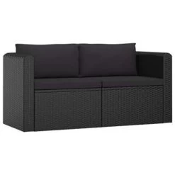 VidaXL 2-delige Loungeset Met Kussens Poly Rattan Zwart