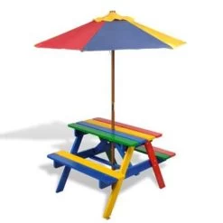 VidaXL Kinderpicknicktafel Met Banken En Parasol Hout Meerkleurig