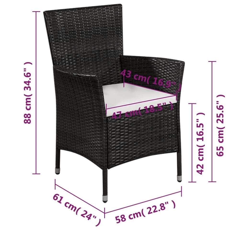 VidaXL 3-delige Bistroset Poly Rattan Zwart - Afbeelding 4