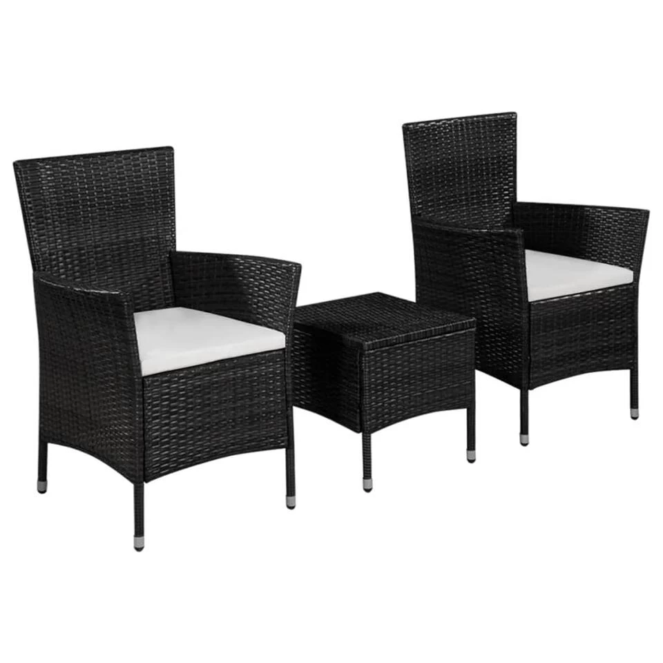 VidaXL 3-delige Bistroset Poly Rattan Zwart
