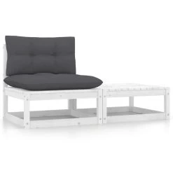 VidaXL 2-delige Loungeset Met Kussens Massief Grenenhout Wit