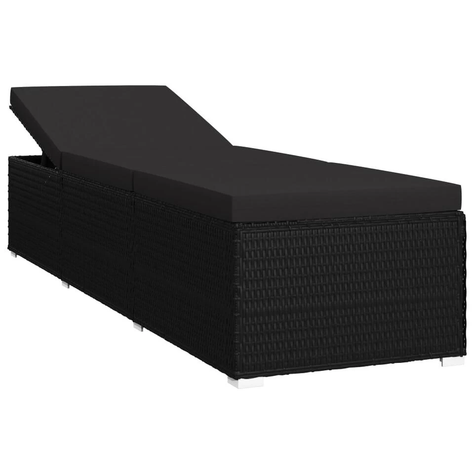 VidaXL 3-delige Ligbeddenset Met Theetafel Poly Rattan Zwart - Afbeelding 3