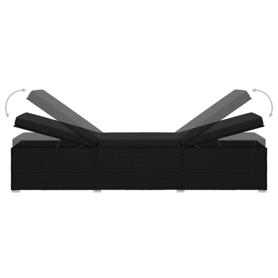 VidaXL 3-delige Ligbeddenset Met Theetafel Poly Rattan Zwart - Afbeelding 4