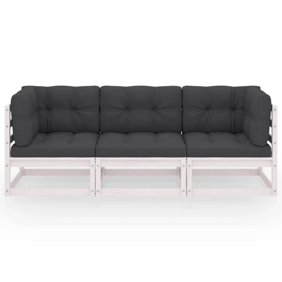 VidaXL Tuinbank 3-zits Met Kussens Massief Grenenhout - Afbeelding 2