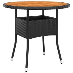 VidaXL Tuintafel Ø80x75 Cm Acaciahout En Poly Rattan Zwart