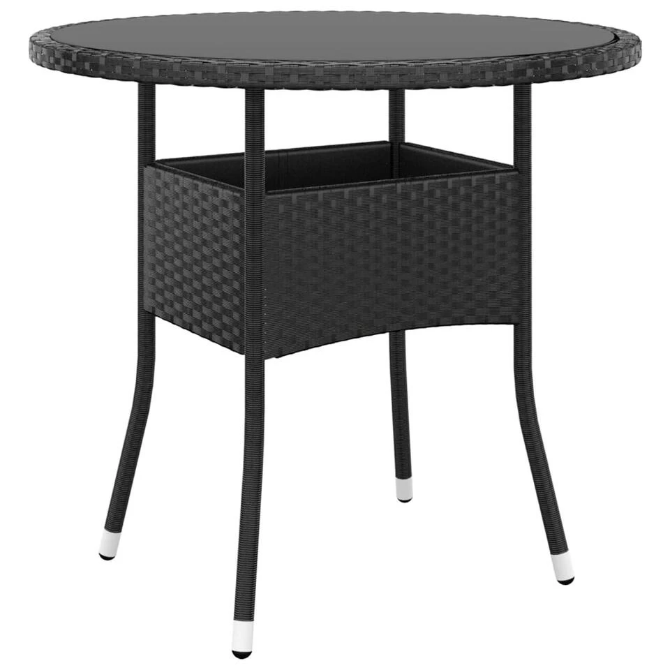 VidaXL Tuintafel Ø80x75 Cm Gehard Glas En Poly Rattan Zwart