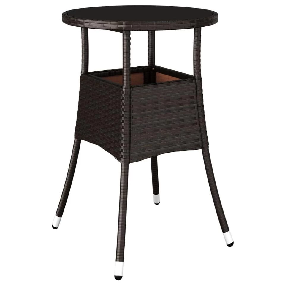 VidaXL Tuintafel Ø60x75 Cm Gehard Glas En Poly Rattan Bruin