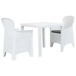 VidaXL 3-delige Bistroset Rattan-look Kunststof Wit