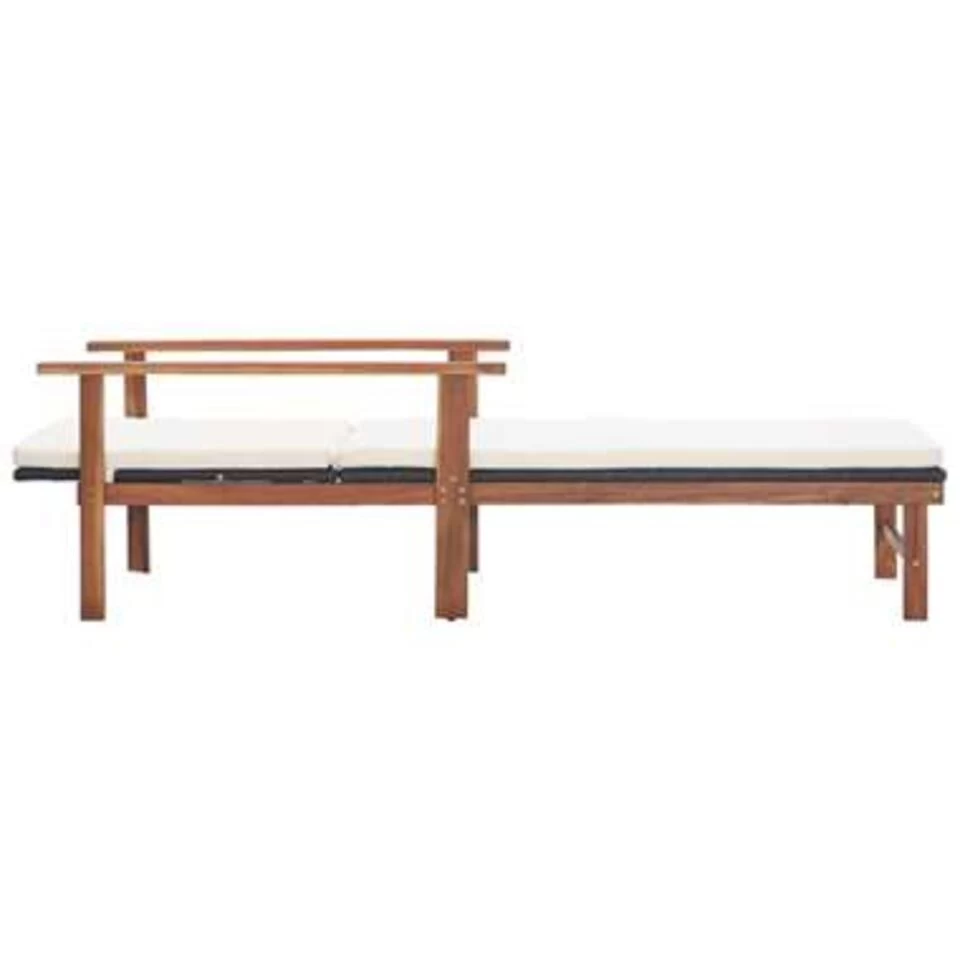 VidaXL Ligbed Met Kussen Poly Rattan En Massief Acaciahout Zwart - Afbeelding 2