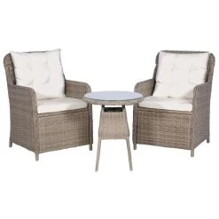 VidaXL 3-delige Bistroset Met Kussens Poly Rattan Bruin