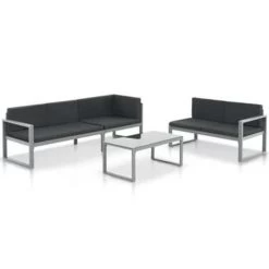 VidaXL 3-delige Loungeset Met Kussens Aluminium Zwart