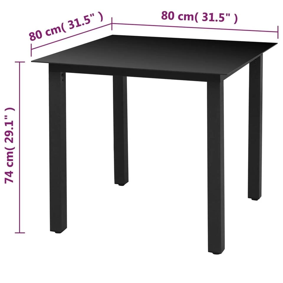 VidaXL Tuintafel 80x80x74 Cm Aluminium En Glas Zwart - Afbeelding 2