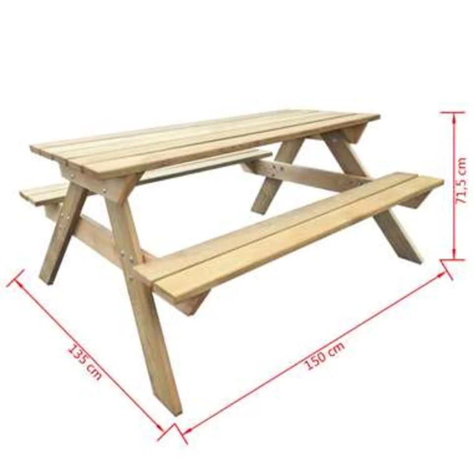 VidaXL Picknicktafel 150x135x71,5 Cm Hout - Afbeelding 4