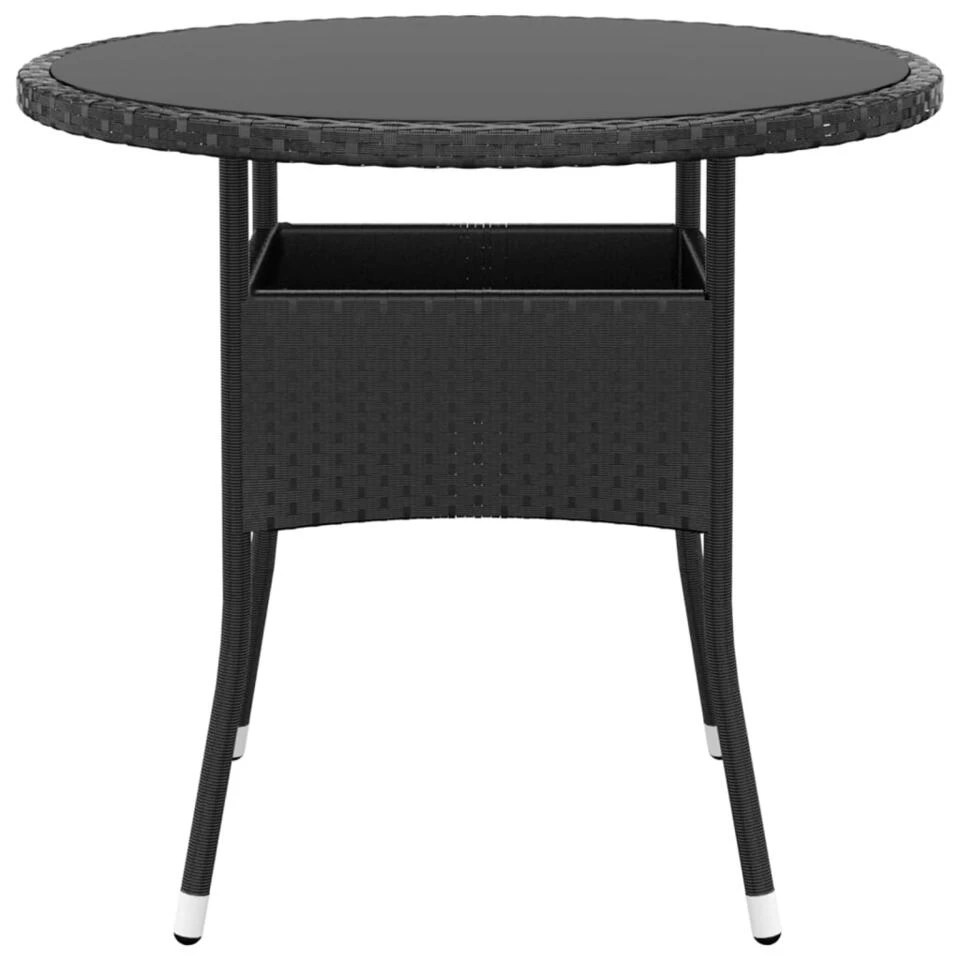 VidaXL Tuintafel Ø80x75 Cm Gehard Glas En Poly Rattan Zwart - Afbeelding 2
