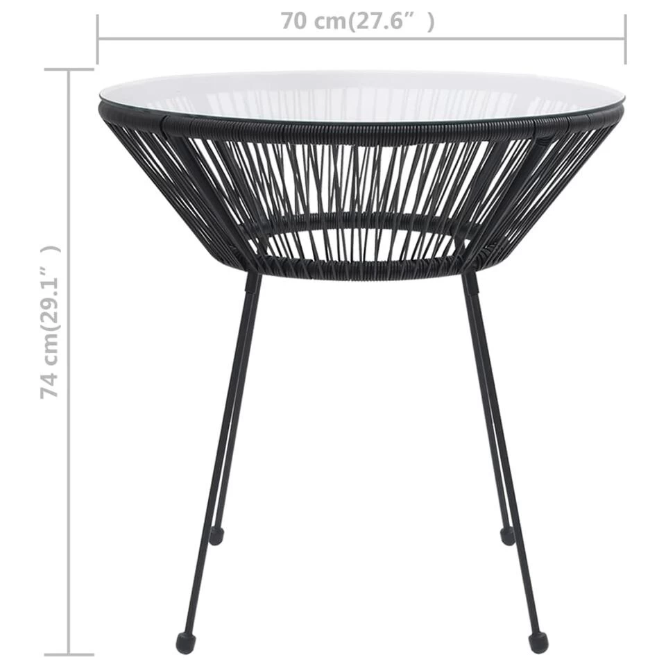 VidaXL Tuintafel Ø70x74 Cm Rattan En Glas Zwart - Afbeelding 4