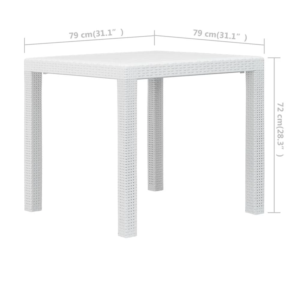 VidaXL Tuintafel 79x79x72 Cm Rattan-look Kunststof Wit - Afbeelding 4
