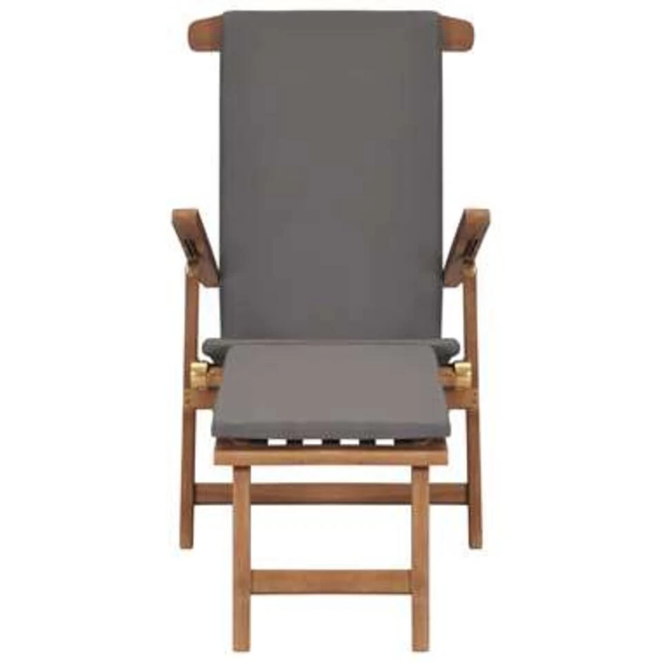 VidaXL Ligstoel Met Kussen Massief Teakhout Donkergrijs - Afbeelding 2