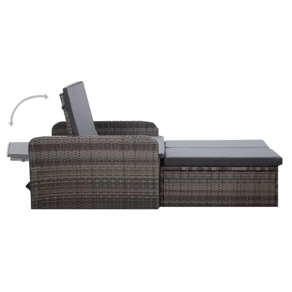 VidaXL 2-delige Loungeset Met Kussens Poly Rattan Grijs - Afbeelding 2