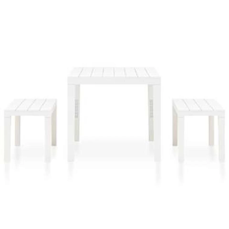 VidaXL Tuintafel Met 2 Banken Kunststof Wit - Afbeelding 2
